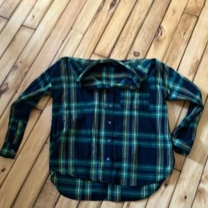 Old Navy Boyfriend flannel Size L black green yellow plaid